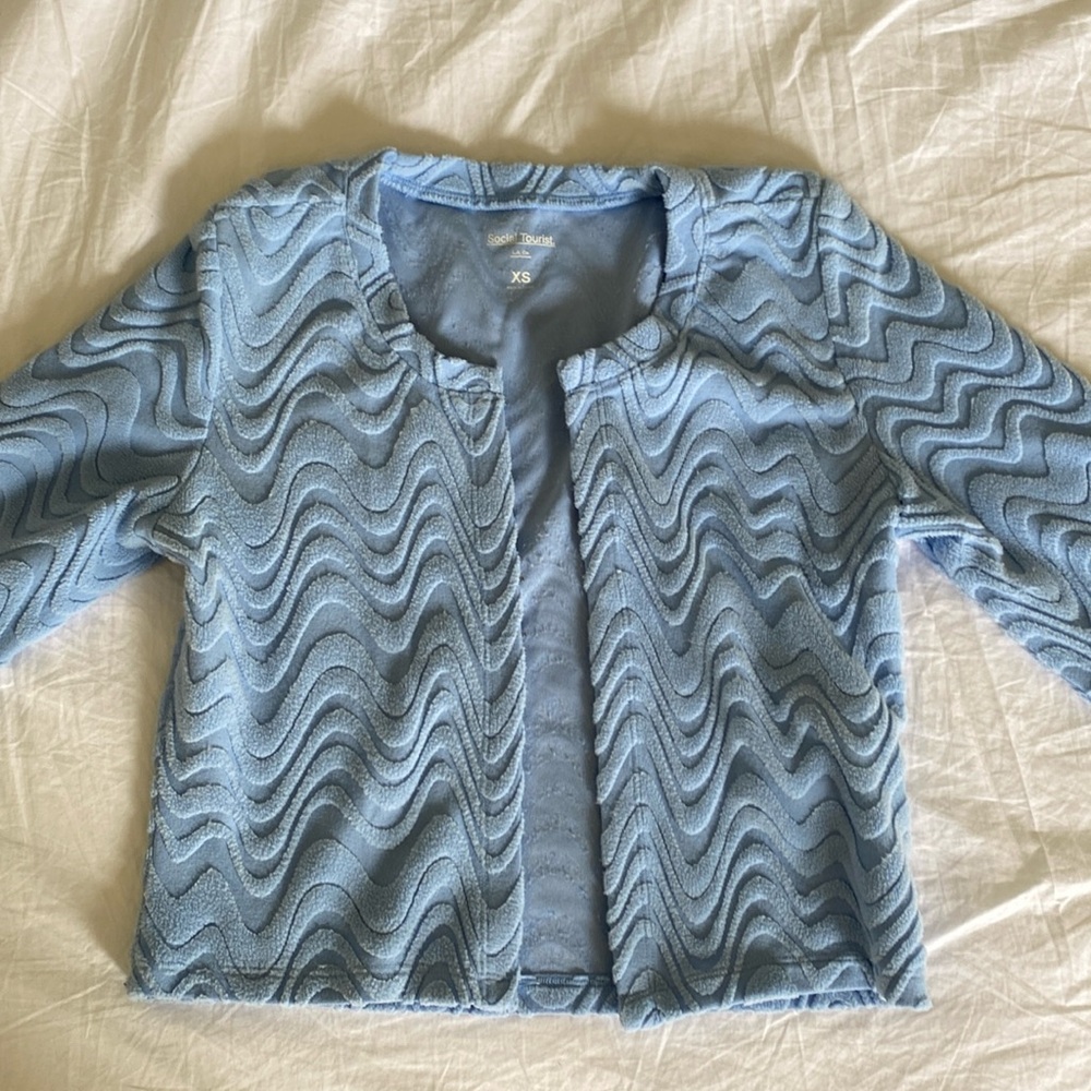 Blue fuzzy cropped cardigan